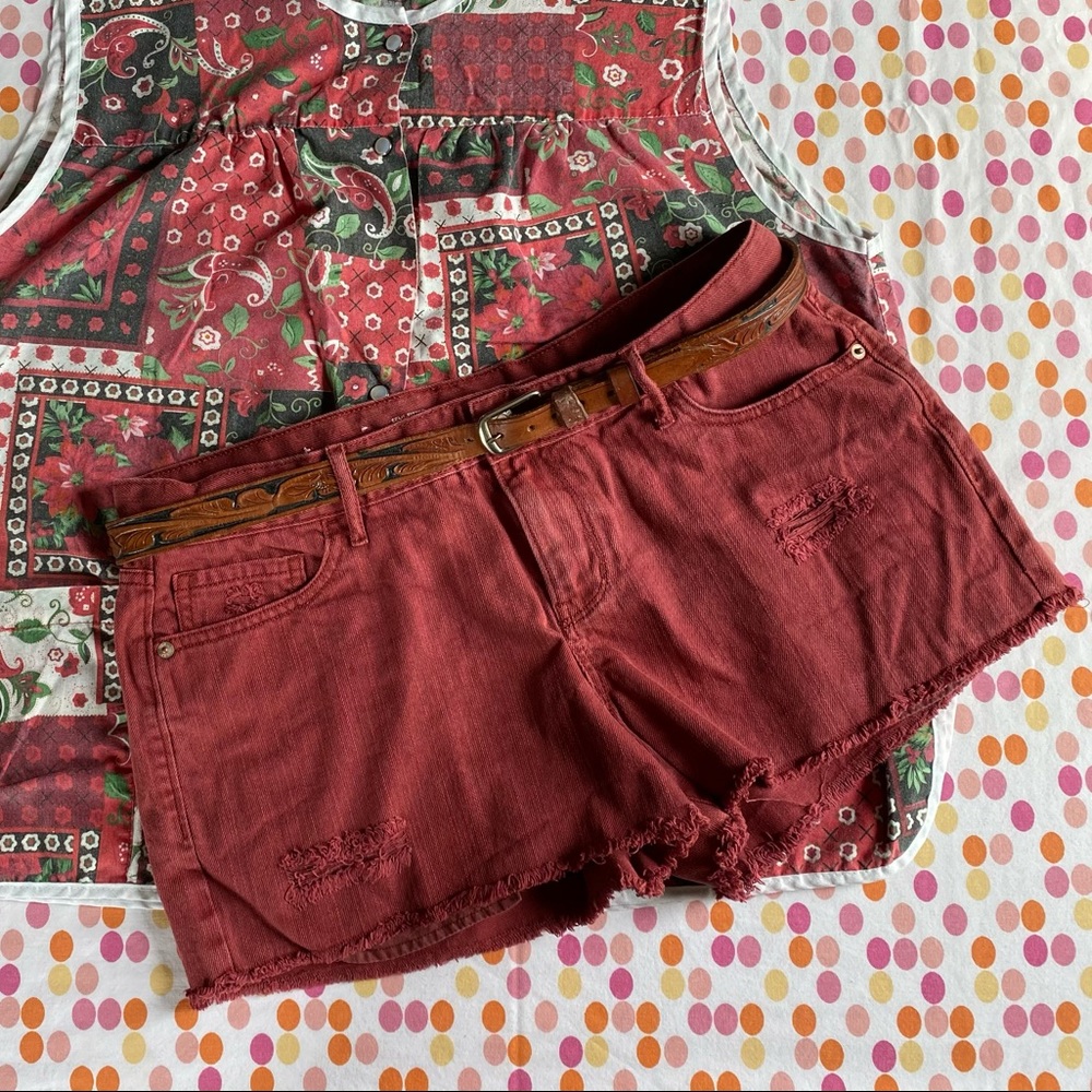fringe red shorts